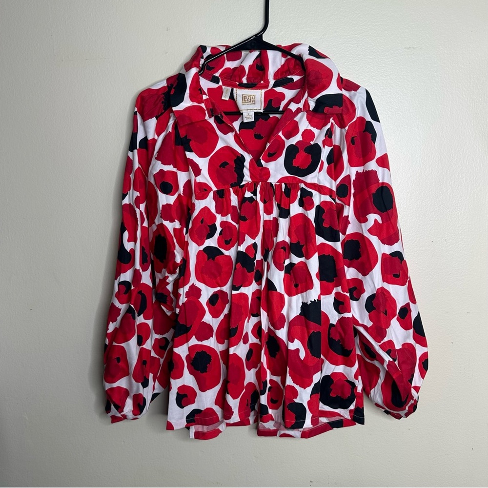 Emily McCarthy Stella Top Red and Black Abstract‎ Floral Print Blouse size Small - Picture 2 of 6